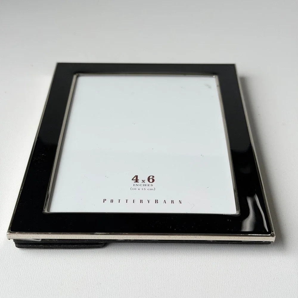 Pottery Barn Enamel Picture Frame 4x6 Black Modern Silver Minimalist Cottagecore